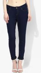 Elle Navy Blue Solid Mid Rise Regular Jeans women