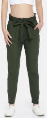 Elle Olive Solid Slim Fit Chinos women