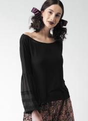 Encrypt Women Black Solid Boxy Top