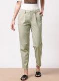 Ether Beige Regular Fit Solid Smart Casual Trousers women