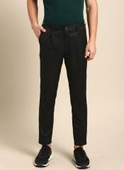 Ether Black Slim Fit Solid Cropped Regular Trousers men