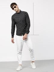 Ether Black Striped Regular Fit Casual Shirt men