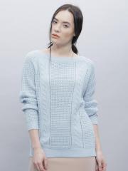 Ether Blue Self Pattern Sweater women