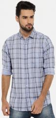 Ether Blue Slim Fit Checked Formal Shirt men