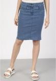 Ether Blue Solid Pencil Skirt women