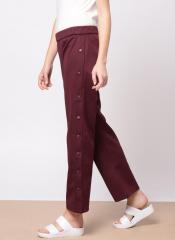 Ether Burgundy Regular Fit Solid Parallel Trouser women