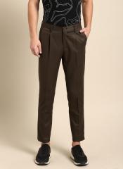 Ether Coffee Brown Slim Fit Solid Cropped Regular Trousers men