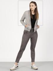 Ether Grey Solid Winter Jacket women