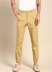 Ether Khaki Regular Fit Solid Joggers men