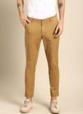 Ether Mustard Brown Carrot Regular Fit Solid Cropped Chinos Men