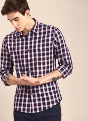 Ether Navy Blue & Maroon Regular Fit Checked Casual Shirt men