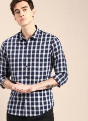 Ether Navy Blue & Olive Green Regular Fit Checked Casual Shirt men