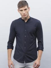 Ether Navy Blue Knitted Slim Fit Casual Shirt men