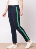 Ether Navy Blue Regular Fit Solid Regular Trousers Women