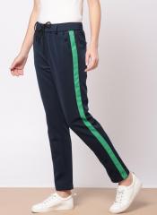 Ether Navy Blue Regular Fit Solid Regular Trousers women