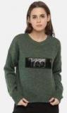 Ether Olive Green Solid Pullover Women