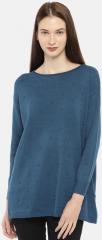 Ether Teal Blue Self Design Pullover women