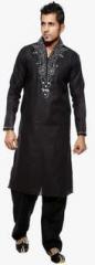 Ethiic Black Embroidered Kurta Pyjamas men