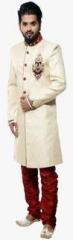 Ethiic Cream Printed Sherwani men