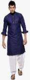 Ethiic Navy Blue Solid Kurta Pyjama men