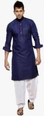 Ethiic Navy Blue Solid Kurta Pyjama men