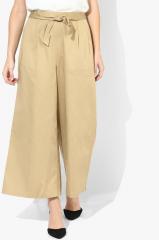 Evah London Khaki Solid Loose Fit Chinos women