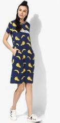 Evah London Navy Blue Coloured Printed Shift Dress women