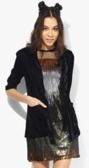 Evah London Navy Blue Solid Velvet Winter Shrug women