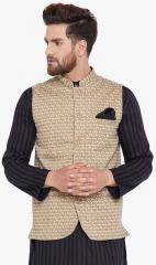 Even Beige Printed Ethnic Jacket men