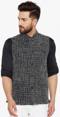 Even Black Woven Design Nehru Jacket men