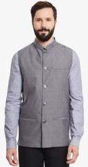 Even Grey Solid Ethnic Jacket men