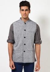 Even Linen Grey Striped Nehru Jacket men