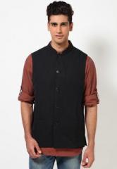 Even Linen Solid Blacknehru Jacket men