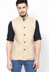 Even Linen Solid Cream Nehru Jacket men