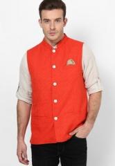 Even Linen Solid Orange Nehru Jacket men