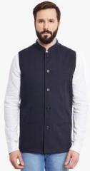 Even Navy Blue Solid Ethnic Jacket men