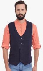 Even Navy Blue Solid Waistcoat men