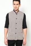 Even Striped Beige Nehru Jacket Men