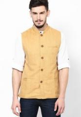 Even Yellow Solid Slim Fit Nehru Jacket men