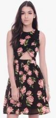 Faballey Black Coloured Printed Skater Dress women