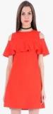 Faballey Orange Solid Shift Dress Women