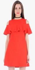 Faballey Orange Solid Shift Dress women