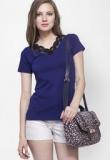 Faballey Solid Blue T Shirt Women