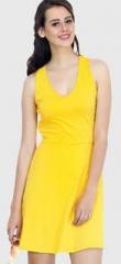 Faballey Yellow Colored Solid Skater Dress women