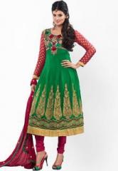 Fabdeal Green Embroidered Dress Material women