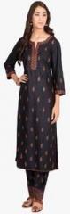 Fabindia Black Embroidered Tussar Cotton Salwar women