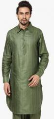 Fabindia Green Striped Regular Fit Kurta Pyjama men