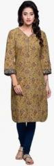 Fabindia Mustard Yellow Printed Kurta women