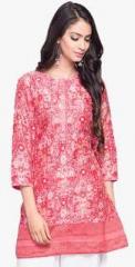 Fabindia Pink Printed Cotton Silk Tunic women