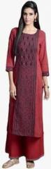 Fabindia Red Embellished Cotton Kurta women